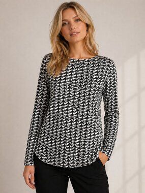 H&M Black White Viscose Print Blouse Button Back Womens Size 10